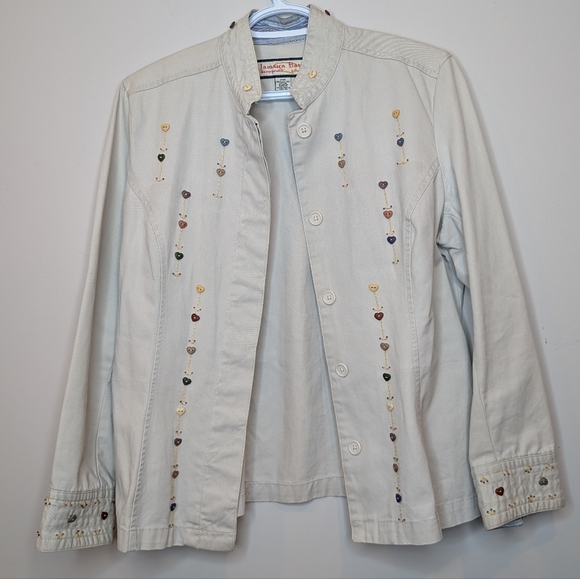 Vintage Jamaica Bay Heart Button Khaki Beige Button Down Jacket Top Women's PM - Picture 4 of 13
